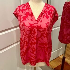 RACHEL Rachel Roy - Pink Red Tropical Floral Cap Sleeve Shirt